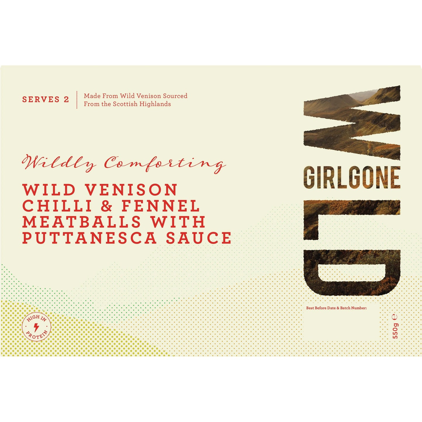Wild Venison Chilli & Fennel Meatballs with Puttanesca Sauce, Serves 2