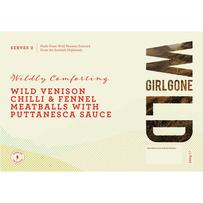 Wild Venison Chilli & Fennel Meatballs with Puttanesca Sauce, Serves 2