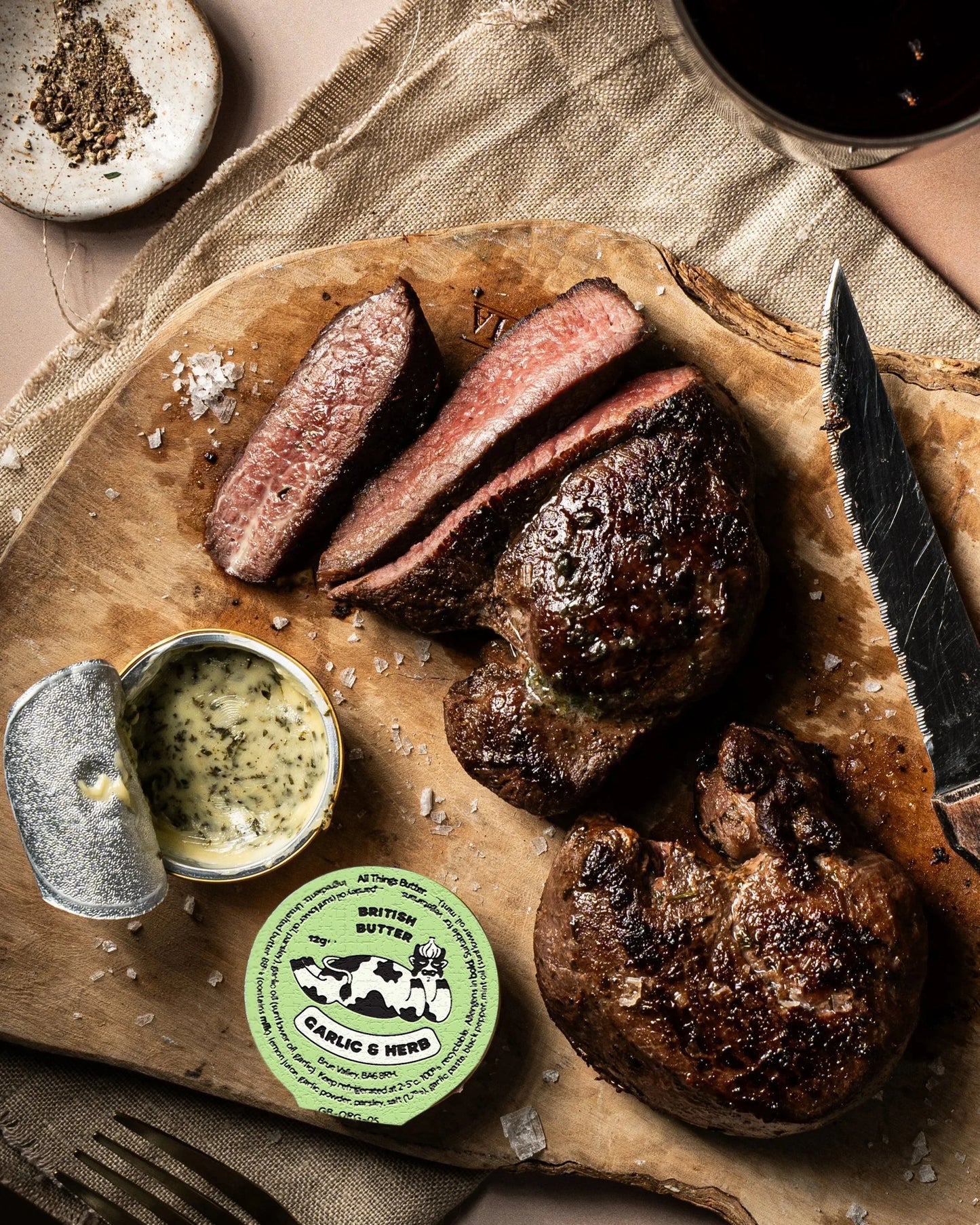 NEW! Perfectly Pink Wild Venison Steaks with All Things Butter Garlic & Herb Medallions, Serves 2