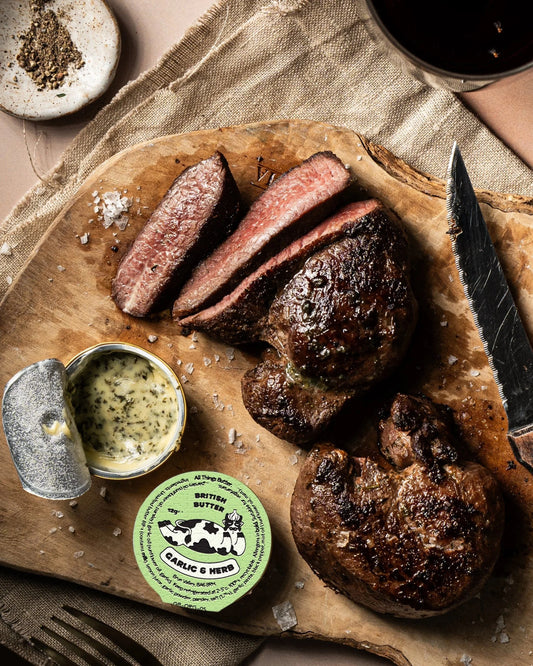NEW! Perfectly Pink Wild Venison Steaks with All Things Butter Garlic & Herb Medallions, Serves 2