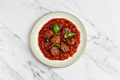 Wild Venison Chilli & Fennel Meatballs with Puttanesca Sauce, Serves 2