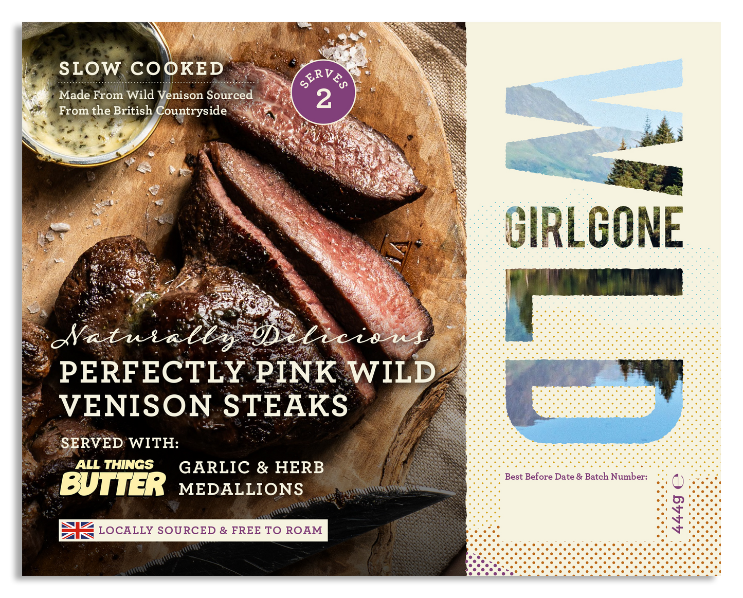NEW! Perfectly Pink Wild Venison Steaks with All Things Butter Garlic & Herb Medallions, Serves 2
